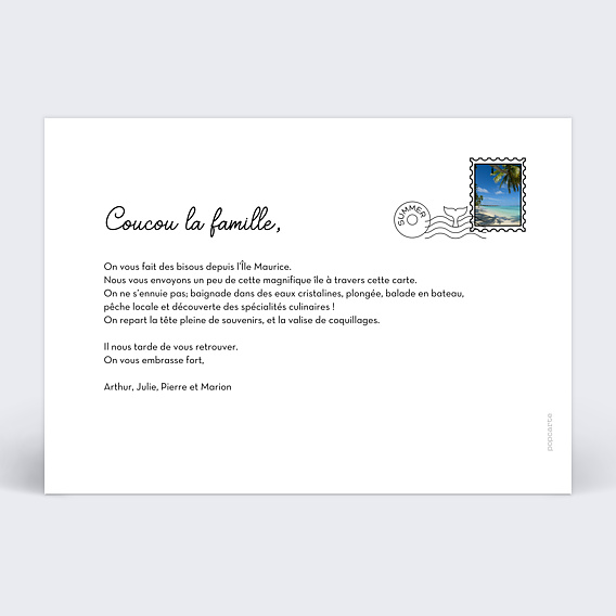 Carte postale Motif Estival Verso