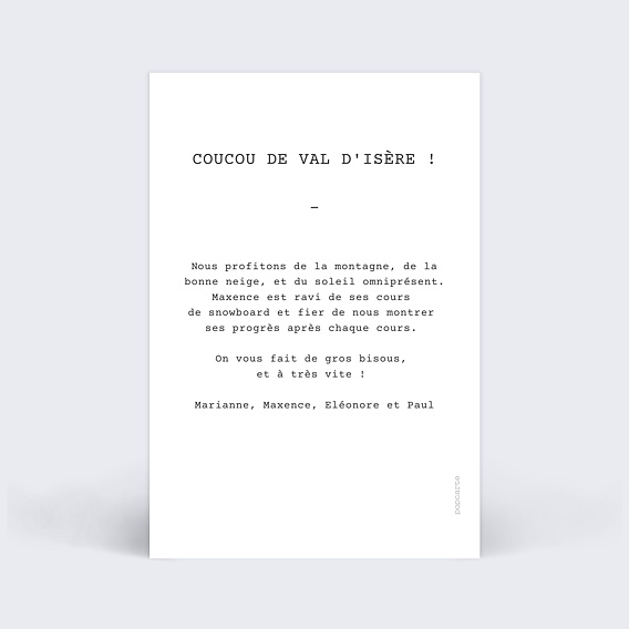 Carte postale Hiver Polaroïd Simple II Verso