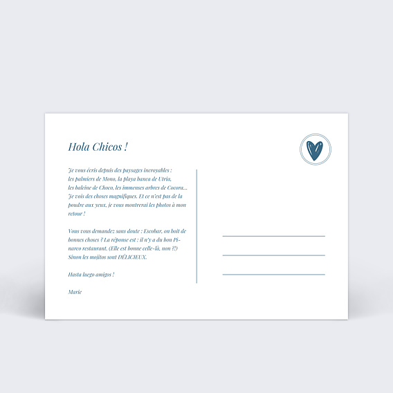 Carte postale Fond bleu 3 photos Verso