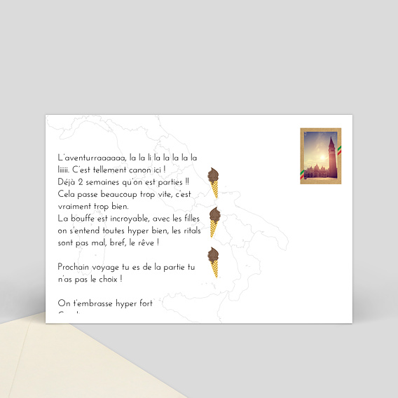 Carte postale Typographie Italie Verso