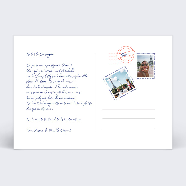 Carte Postale Bisous de Paname Verso