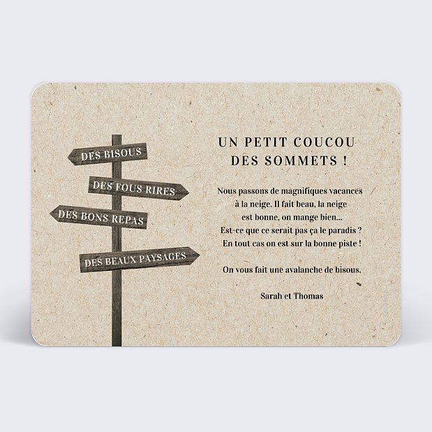Carte Postale Panneau de Montagne Verso