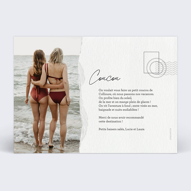 Carte Postale Papier Déchiré Verso