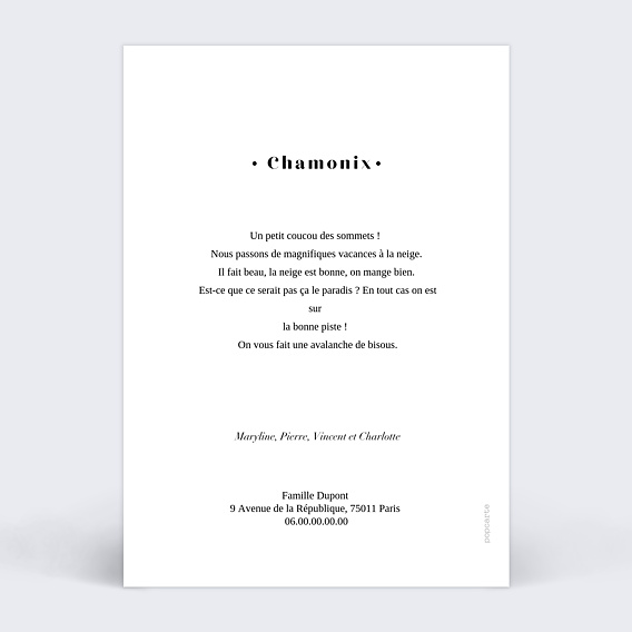 Carte postale Pêle-Mêle Minimaliste Hiver Verso