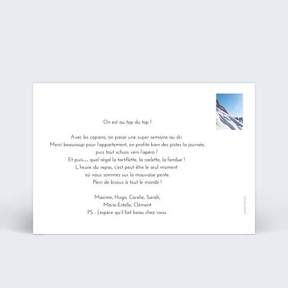 Carte postale Etiquette poudrée Montagne Verso