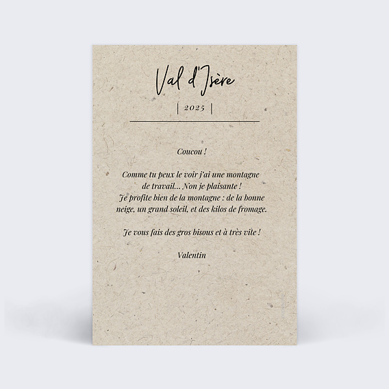 Carte postale Hiver Chiné Verso