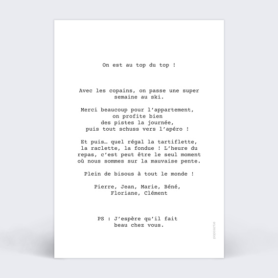 Carte postale Hiver Polaroïd Simple III Verso