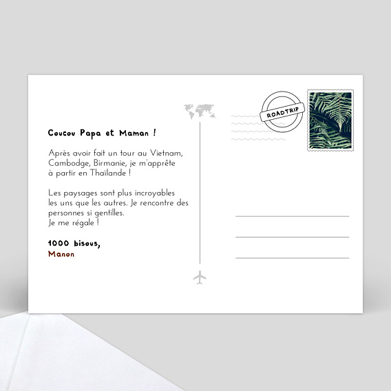 Carte postale Roadtrip avion Verso