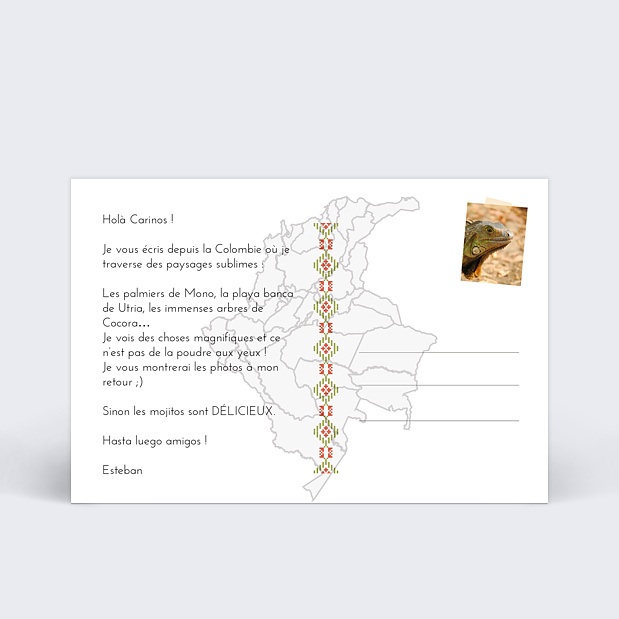 Carte postale Colombie Verso