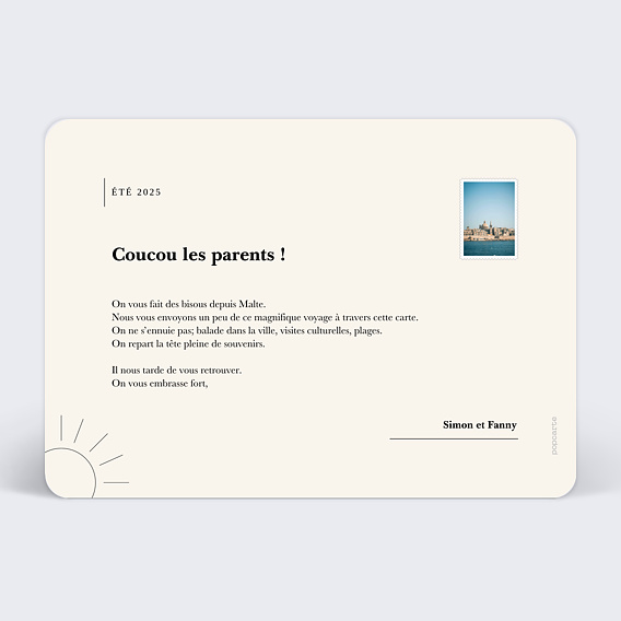 Carte postale Couverture Verso