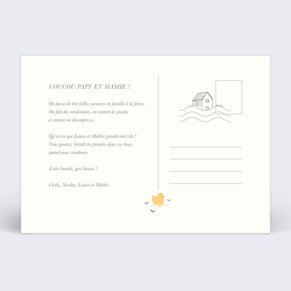 Carte postale Animaux Campagne Verso