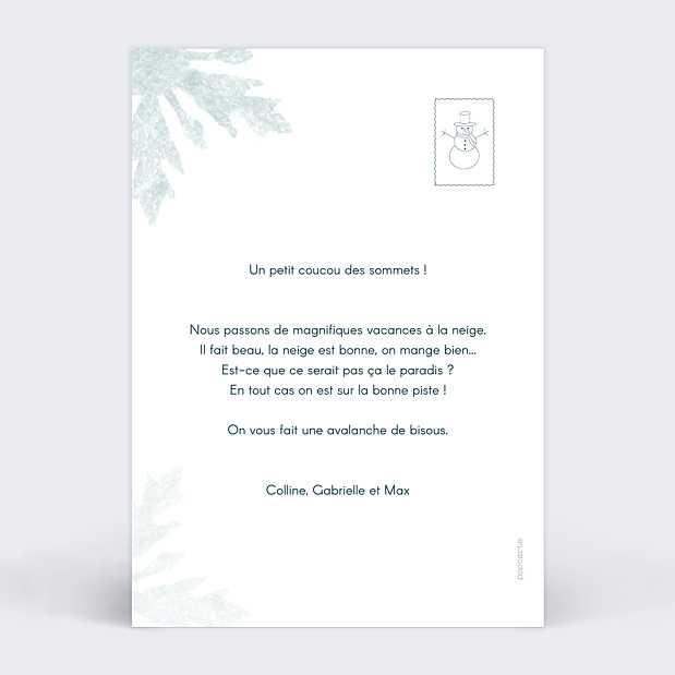 Carte Postale Flocons Bleus Verso