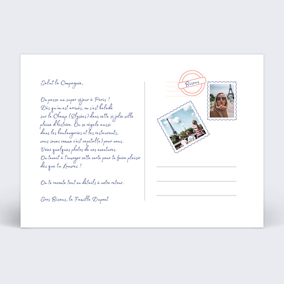 Carte postale Bisous de Paname Verso