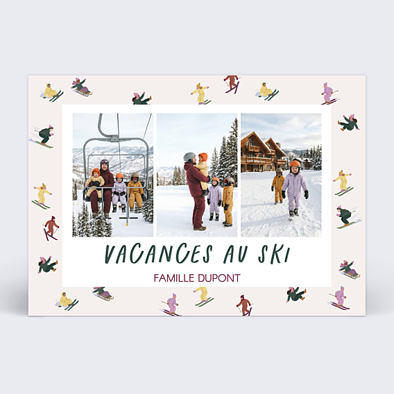 Carte Postale Skieurs Minuscules