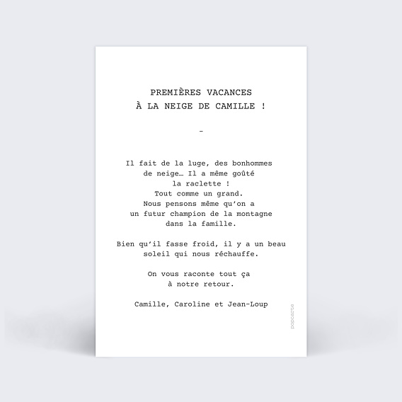 Carte postale Hiver Polaroïd Simple Verso