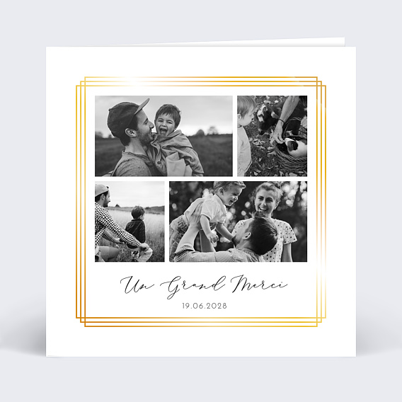 Carte remerciement invitation Dorure Cadre 4 Photos