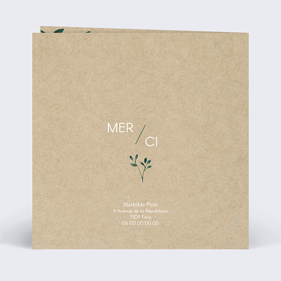 Carte de remerciement Ombrage Verso