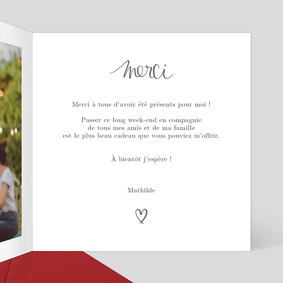 Carte de remerciement Jolie Typo 2 Photos Intérieur Droit