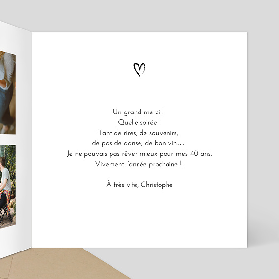 Carte de remerciement Signature Intérieur Droit