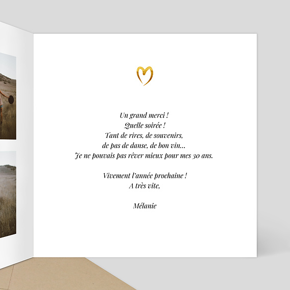 Carte de remerciement Ligne Ocre Intérieur Droit