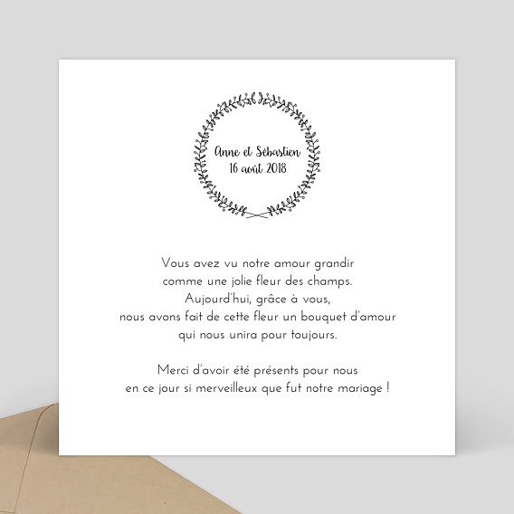 Carte de remerciement Couronne Fleurie Dorure Verso