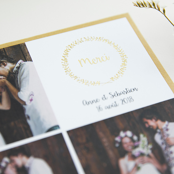 Carte de remerciement Couronne Fleurie Dorure Après 1