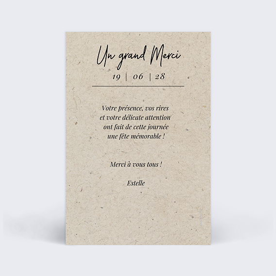 Carte de remerciement Carte Chinée Verso