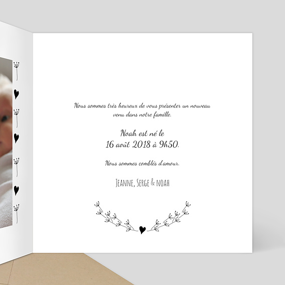 Carte de remerciement Coeur Bucolique Dorure Intérieur Droit