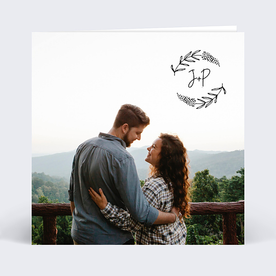 Carte d'amour Couronne de Feuilles Initiales Recto