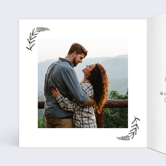 Carte d'amour Couronne de Feuilles Initiales Intérieur Gauche