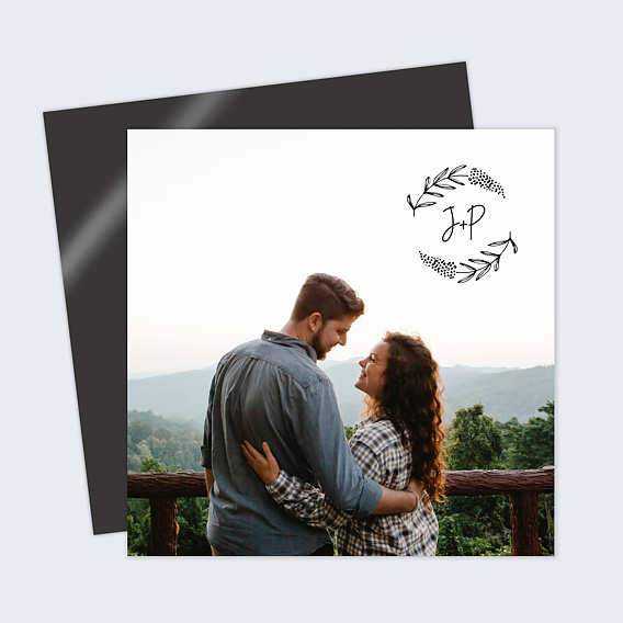 Carte d'amour Couronne de Feuilles Initiales