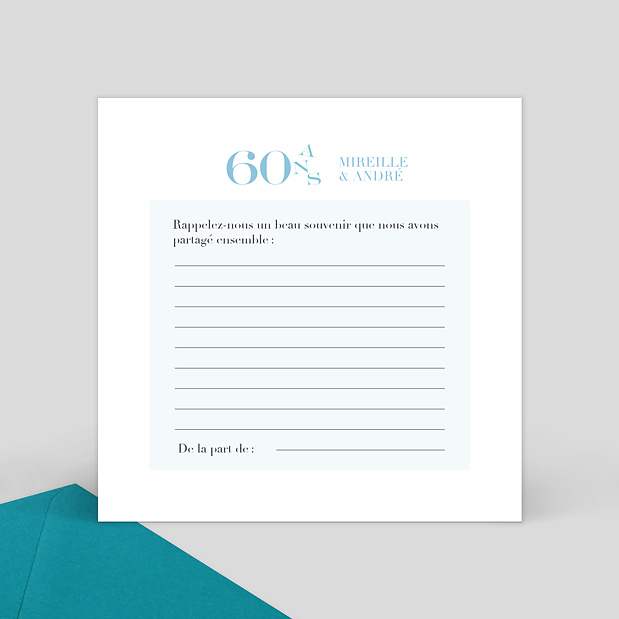 Carte Souvenir Anniversaire de Mariage 60 ans Verso