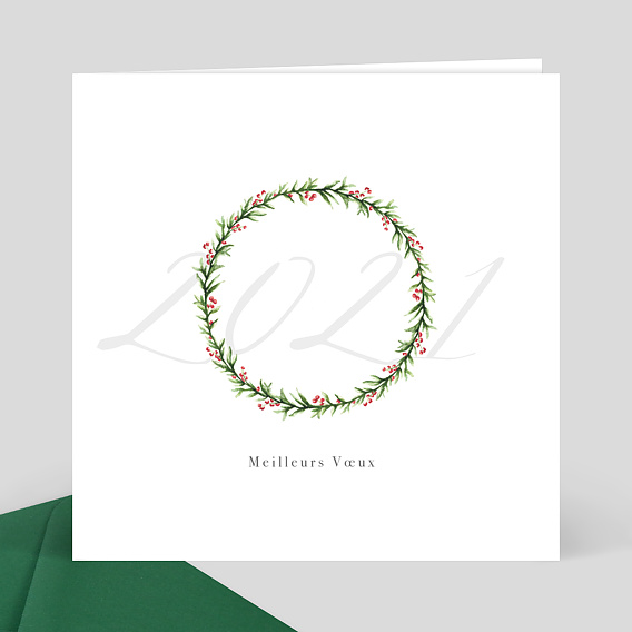 Carte de Voeux Entreprise Couronne de Noël Aquarelle