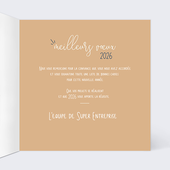 Carte de vœux entreprise Découpe Souhaits Intérieur Droit