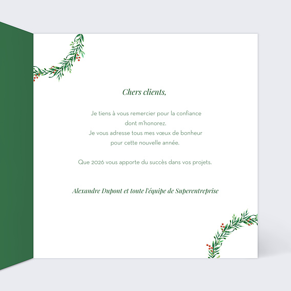Carte de vœux entreprise Couronne de Noël  Intérieur Droit