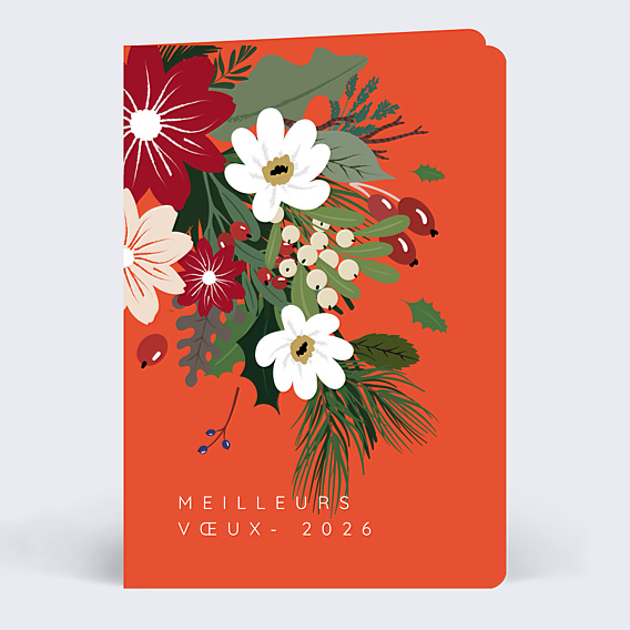 Carte de Voeux Entreprise Fleurs et Feuilles de Noël