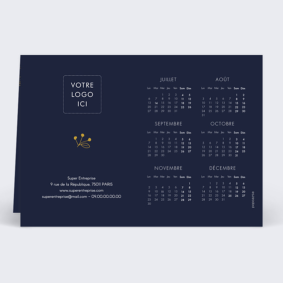 Carte de vœux entreprise Calendrier Champêtre Verso