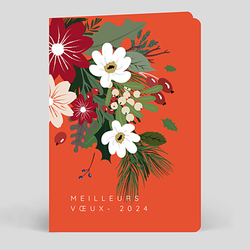 Carte de Vœux Entreprise Fleurs et Feuilles de Noël 