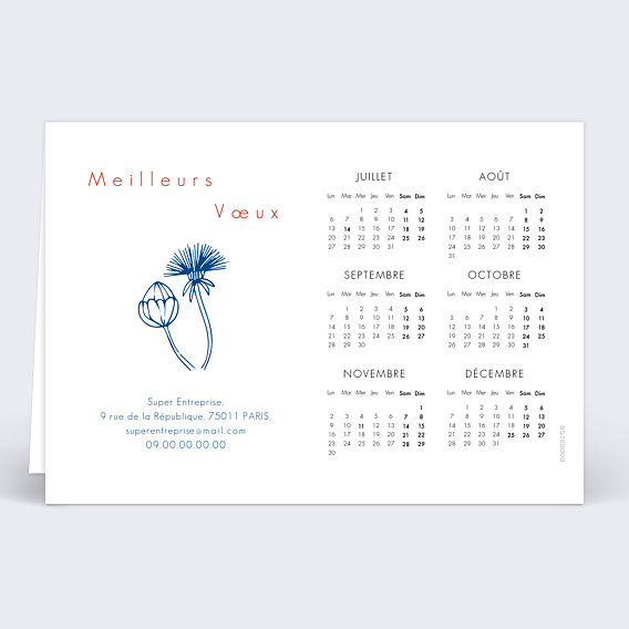 Carte de vœux entreprise Calendrier Envolée Verso