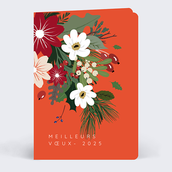 Carte de vœux entreprise Fleurs et Feuilles de Noël