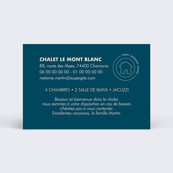 Carte de visite Carte d’Accueil pour Maison d’Hôtes Verso