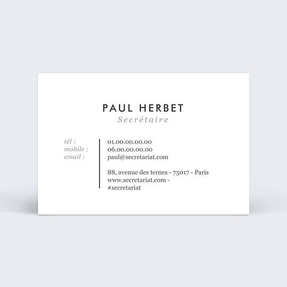 Carte de visite Secrétaire Verso
