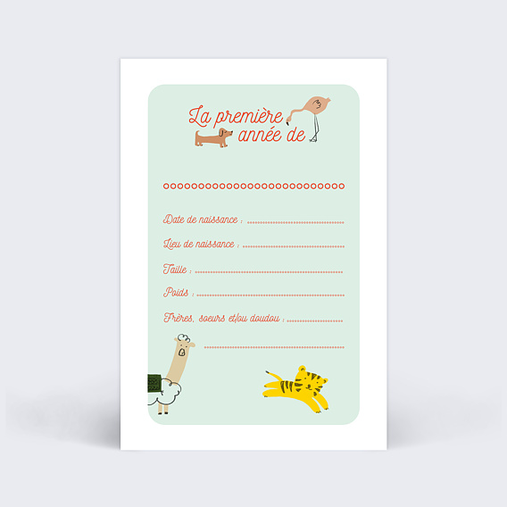 Carte étape bébé Jolis Animaux Carte 1