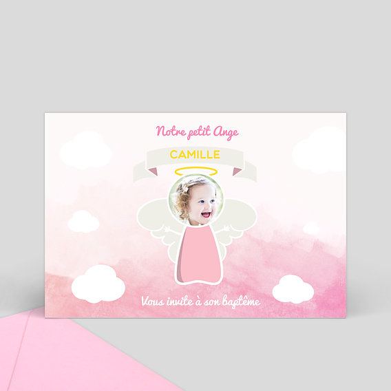 Carte invitation baptême Invitation baptême bébé ange fille