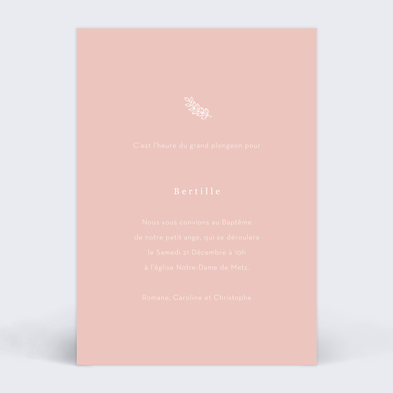 Faire-part baptême Invitation Baptême Rose Verso