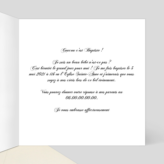 Faire-part baptême Photo seule Intérieur Droit