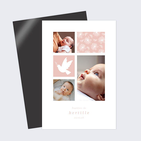 Faire-part Baptême Invitation Baptême Rose