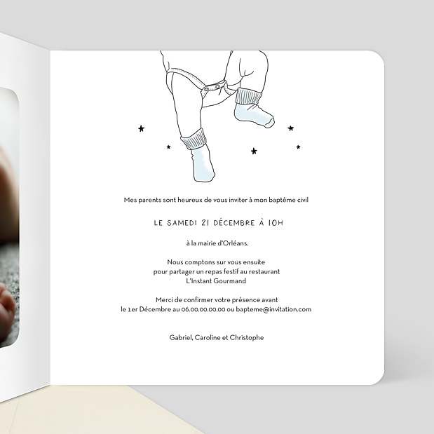 Faire-part de Baptême Bébé Intérieur Droit