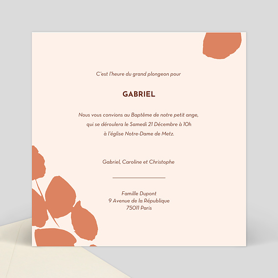 Faire-part baptême Invitation Baptême Rouge Verso