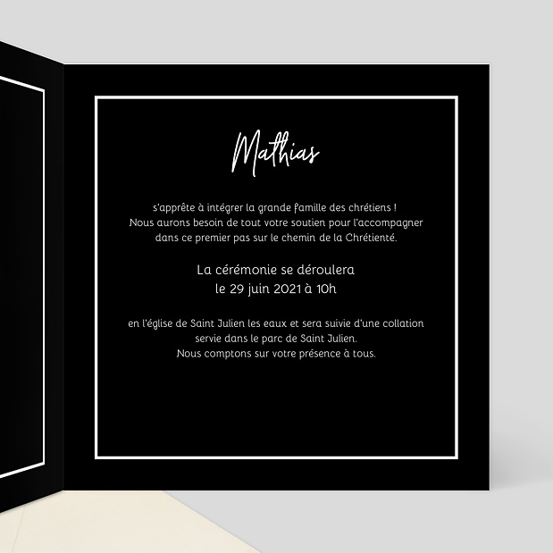 Faire-part de Baptême Typographie Intérieur Droit